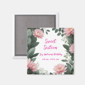 Vintag rosa Blume grüner Eukalyptus 16. Geburtstag Magnet (Vorderseite/Rückseite)