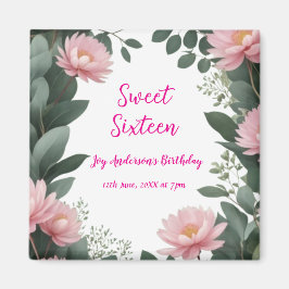 Vintag rosa Blume grüner Eukalyptus 16. Geburtstag Magnet