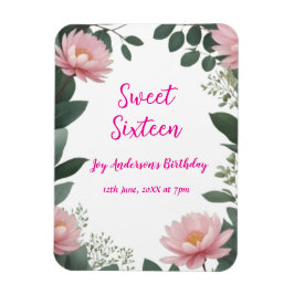 Vintag rosa Blume grüner Eukalyptus 16. Geburtstag Magnet