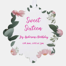 Vintag rosa Blume grüner Eukalyptus 16. Geburtstag