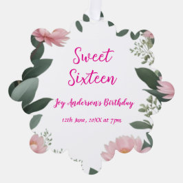 Vintag rosa Blume grüner Eukalyptus 16. Geburtstag Ornament Karte