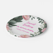 Vintag rosa Blume grüner Eukalyptus 16. Geburtstag Pappteller (Schrägansicht)