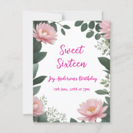 Vintag rosa Blume grüner Eukalyptus 16. Geburtstag Postkarte