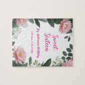 Vintag rosa Blume grüner Eukalyptus 16. Geburtstag Puzzle (Horizontal)