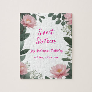 Vintag rosa Blume grüner Eukalyptus 16. Geburtstag Puzzle