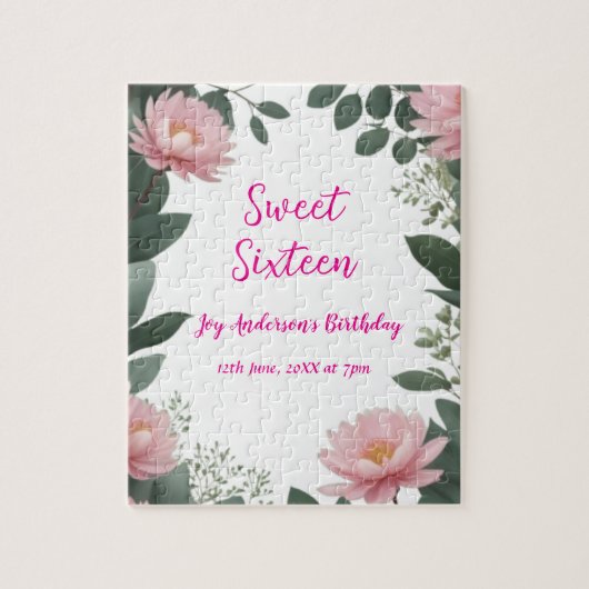 Vintag rosa Blume grüner Eukalyptus 16. Geburtstag Puzzle (Vertikal)