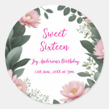 Vintag rosa Blume grüner Eukalyptus 16. Geburtstag