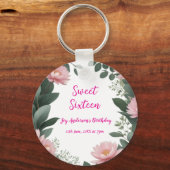 Vintag rosa Blume grüner Eukalyptus 16. Geburtstag Schlüsselanhänger (Vorderseite)