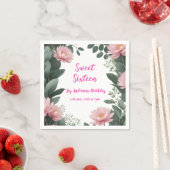 Vintag rosa Blume grüner Eukalyptus 16. Geburtstag Serviette (Beispiel)