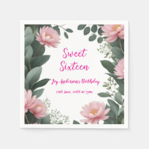 Vintag rosa Blume grüner Eukalyptus 16. Geburtstag