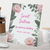 Vintag rosa Blume grüner Eukalyptus 16. Geburtstag Sockelschild (In Situ)