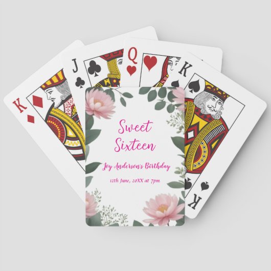Vintag rosa Blume grüner Eukalyptus 16. Geburtstag Spielkarten (Rückseite)