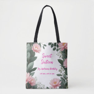 Vintag rosa Blume grüner Eukalyptus 16. Geburtstag Tasche