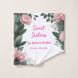Vintag rosa Blume grüner Eukalyptus 16. Geburtstag Waschlappen