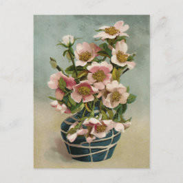 Vintag rosa Blume in Blue Vase Postkarte