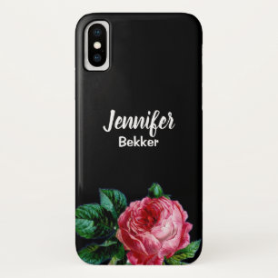 Vintag rosa Blume individuelle Name schwarz Case-Mate iPhone Hülle