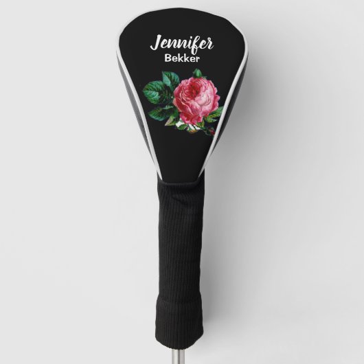 Vintag rosa Blume individuelle Name schwarz Golf Headcover (Vorderseite)