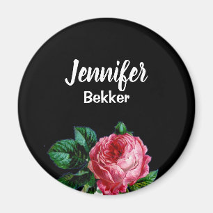Vintag rosa Blume individuelle Name schwarz Magnet