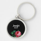 Vintag rosa Blume individuelle Name schwarz Schlüsselanhänger (Vorne)