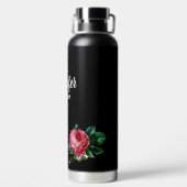 Vintag rosa Blume individuelle Name schwarz Trinkflasche (Rückseite)
