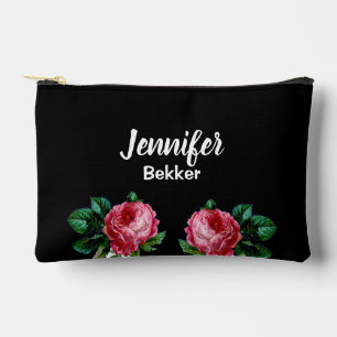 Vintag rosa Blume individuelle Name schwarz Zubehörtasche