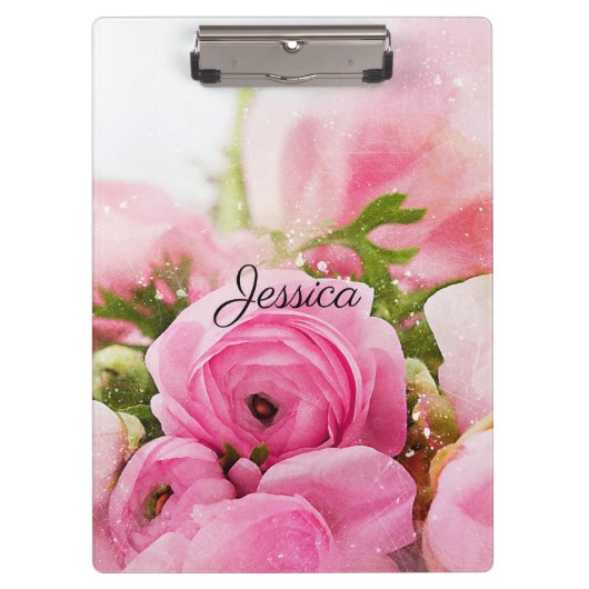 Vintag rosa Blume mit Ihrem Namen Klemmbrett (Vorderseite)