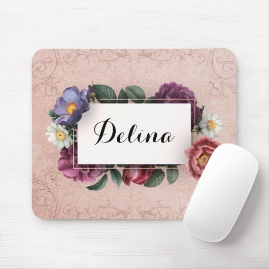 Vintag rosa Blume Rahmen Mousepad (Mit Mouse)
