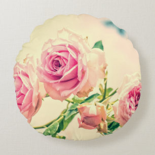 Vintag-Rosa-Blume Rundes Kissen