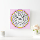 Vintag rosa Blume Viktorianisches Bildtrollmuster Quadratische Wanduhr (Zuhause)