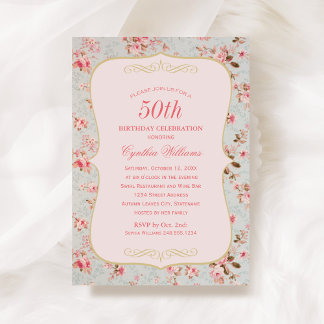 Vintag Rosa Blumengarten Party 50. Geburtstag Einladung