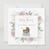 Vintag rosa Blumengiftschrift QR-Code Einladung (Vorderseite)