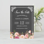 Vintag rosa Blumenkhalkartone Save the Date (Stehend Vorderseite)