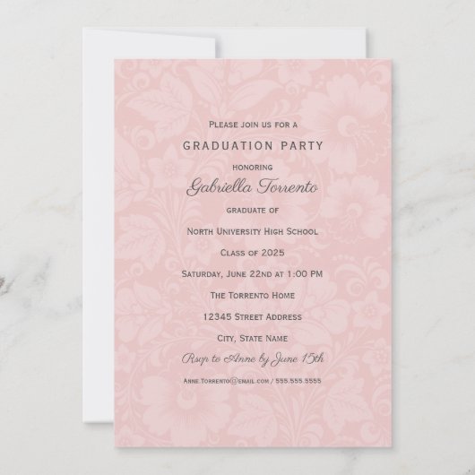 Vintag rosa Blumenmuster Abschluss FotoCollage Einladung (Rückseite)