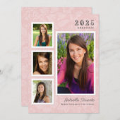 Vintag rosa Blumenmuster Abschluss FotoCollage Einladung (Vorne/Hinten)