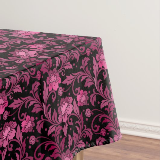 Vintag rosa Blumenmuster Blätter Damask auf Black Tischdecke (Beispiel)