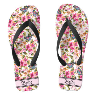 Vintag rosa Blumenmuster Hochzeitbrille Badesandalen