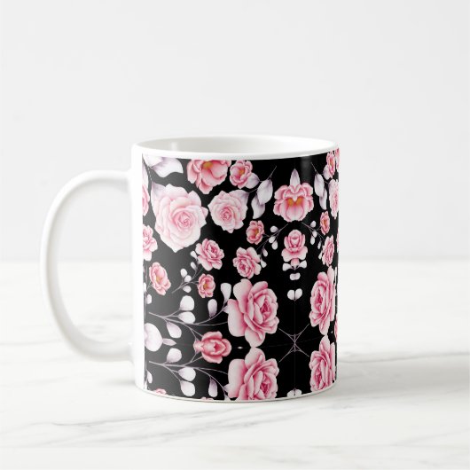 Vintag rosa Blumenmuster Mit Monogramm Kaffeetasse (Links)