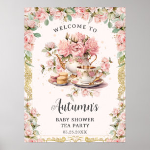 Vintag rosa Blumenstrauß High Tee Baby Brautparty Poster