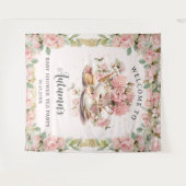 Vintag rosa Blumenstrauß High Tee Baby Brautparty Wandteppich (Vorderseite (Horizontal))