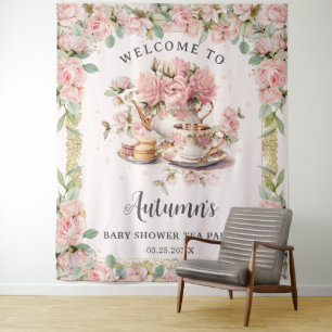 Vintag rosa Blumenstrauß High Tee Baby Brautparty Wandteppich