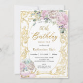 Vintag rosa Blumenstrauß Tee Geburtstag JEDES ALTE Einladung (Vorderseite)