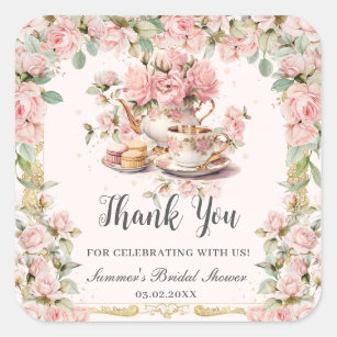 Vintag rosa Blumenstrauß Tee Party Brautparty Quadratischer Aufkleber