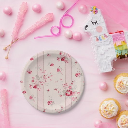 Vintag rosa Blüte Pappteller (Party)