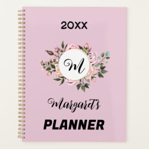 Vintag rosa Blütenblüte mit Monogramm und Text Planer