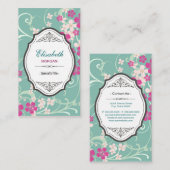 Vintag rosa Blütenbraun Elegante Blume Grün wirbel Visitenkarte (Vorne/Hinten)