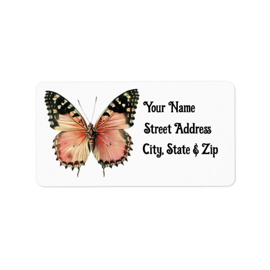 Vintag rosa Butterfly-Rücksendeadresse Adressaufkleber (Vorne)