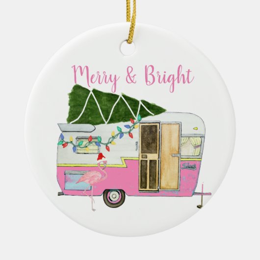 Vintag rosa Camping Keramik Ornament (Vorne)