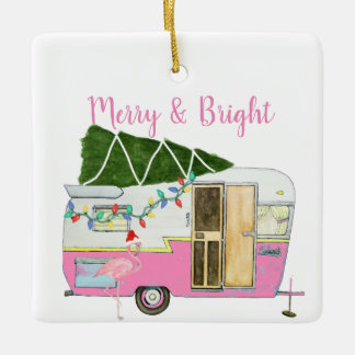 Vintag rosa Camping Keramikornament