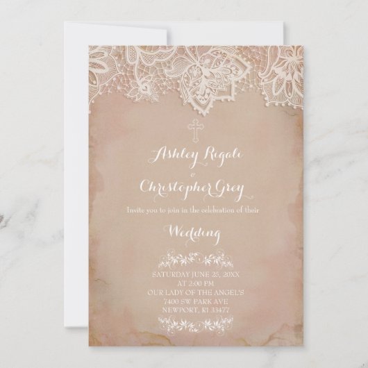 Vintag rosa Christliche Hochzeitseinladung Einladung (Vorderseite)