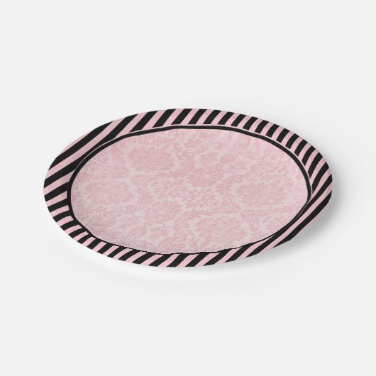 Vintag rosa Damask | Halloween Pappteller (Schrägansicht)